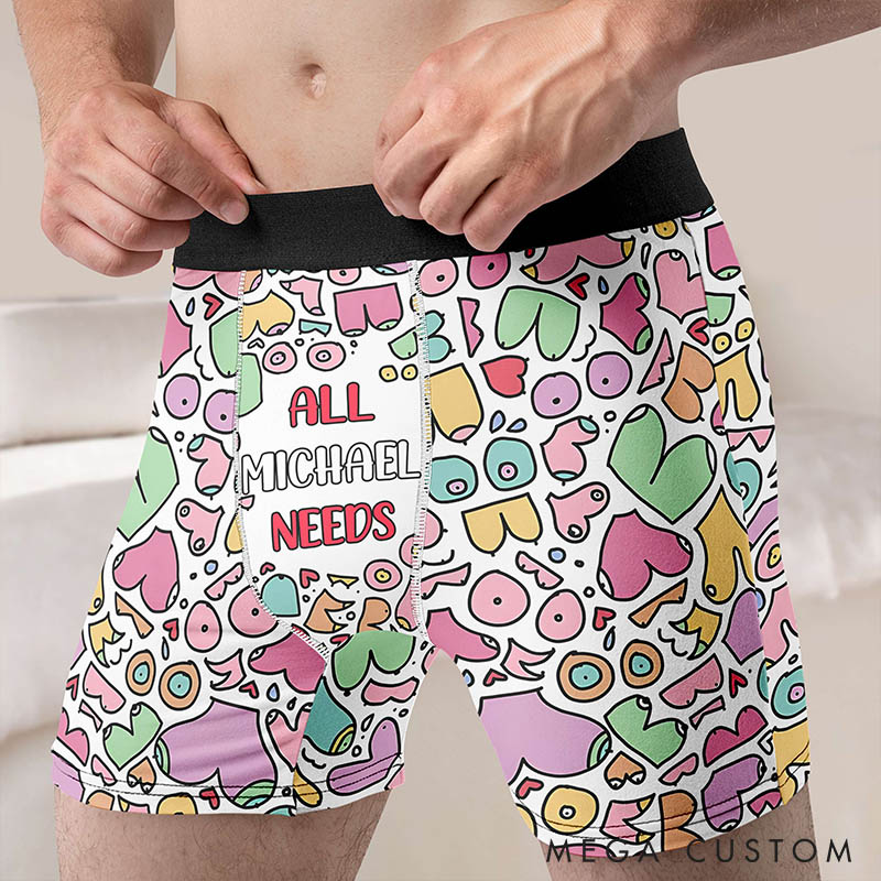 Personalized Couple All His Her Wants Matching Boxer Brief Men Women Underwear with Name Valentines Day Gift for Boyfriend Girlfriend Husband Wife