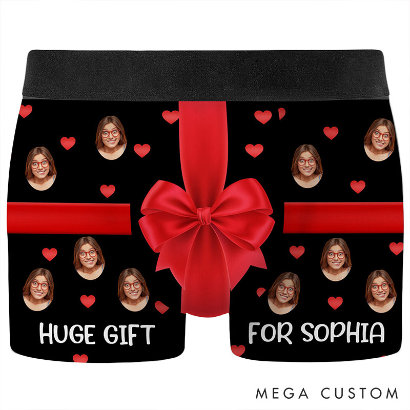 Personalized Girlfriend Wife Face Boxer Brief Red Bow Huge Gift For Her Men Underwear with Woman Face Photo Valentines Day Gift for Boyfriend Husband