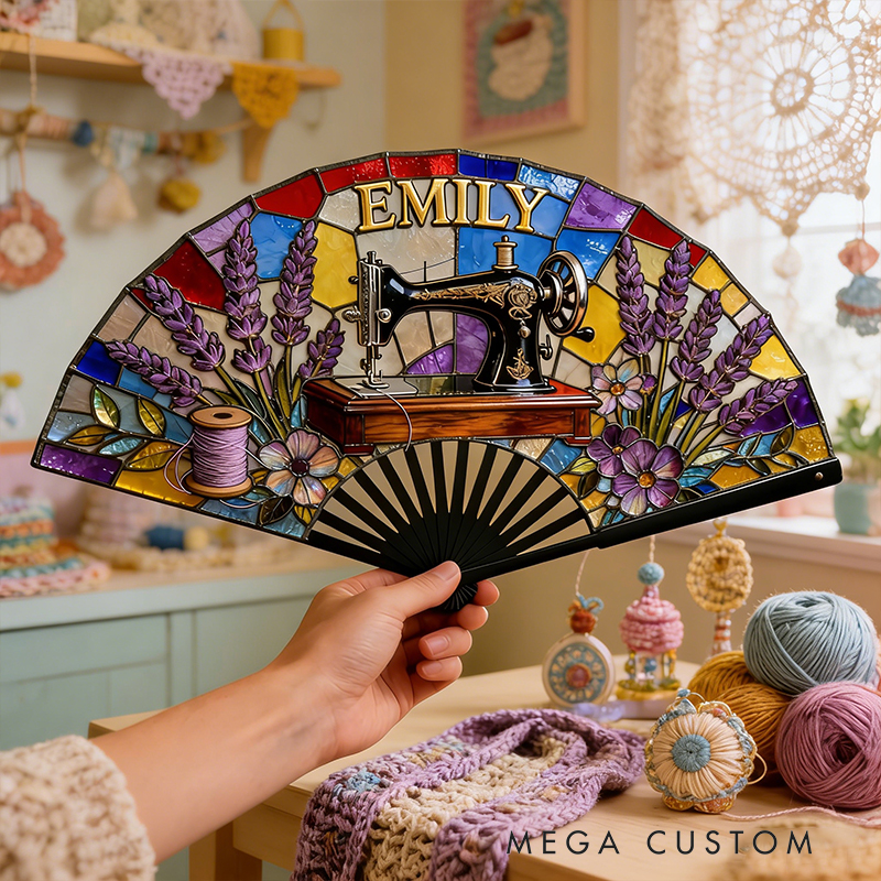 Personalized Sewing Machine Pattern Fan the Perfect Gift for Embroidery Enthusiasts