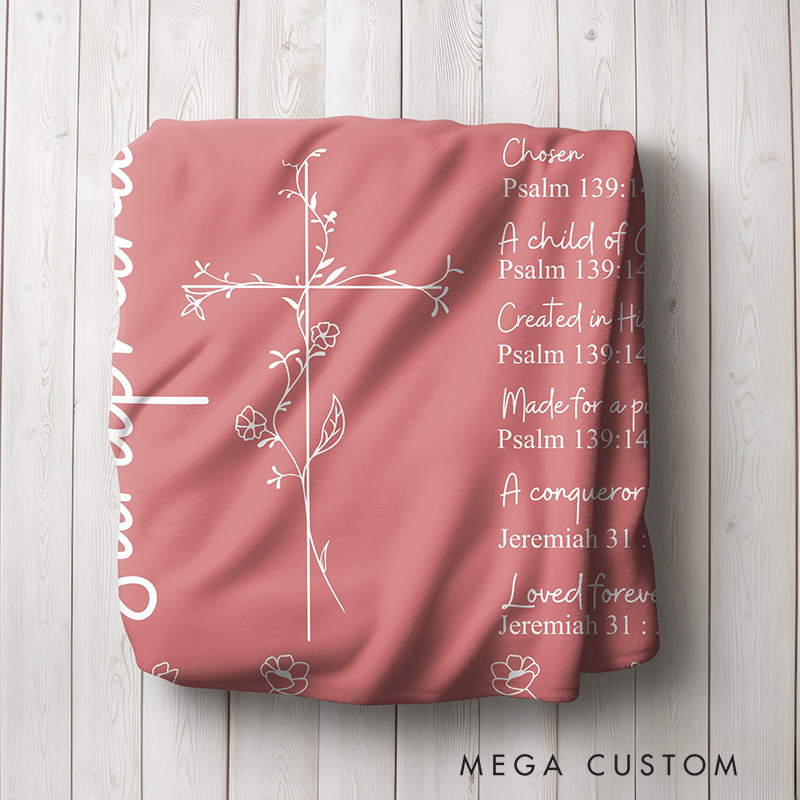 Personalized Bible Verse Throw Blanket with Custom Name Floral Cross Blanket Faith Home Decor Religious Gift Christian Gift for her 