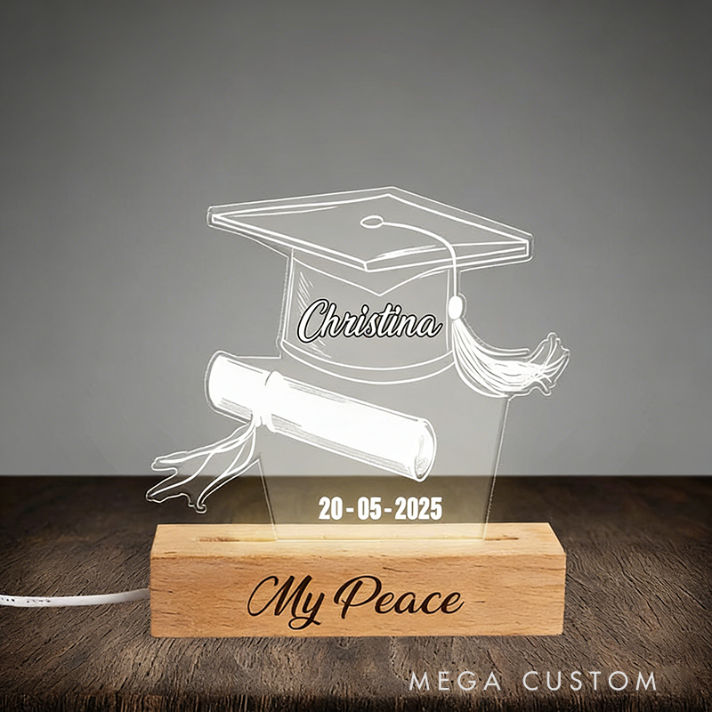 Personalized Graduation Gifts Custom Name and Year Acrylic Night Light Beech Wood LED Lamp for Students Graduation Decor