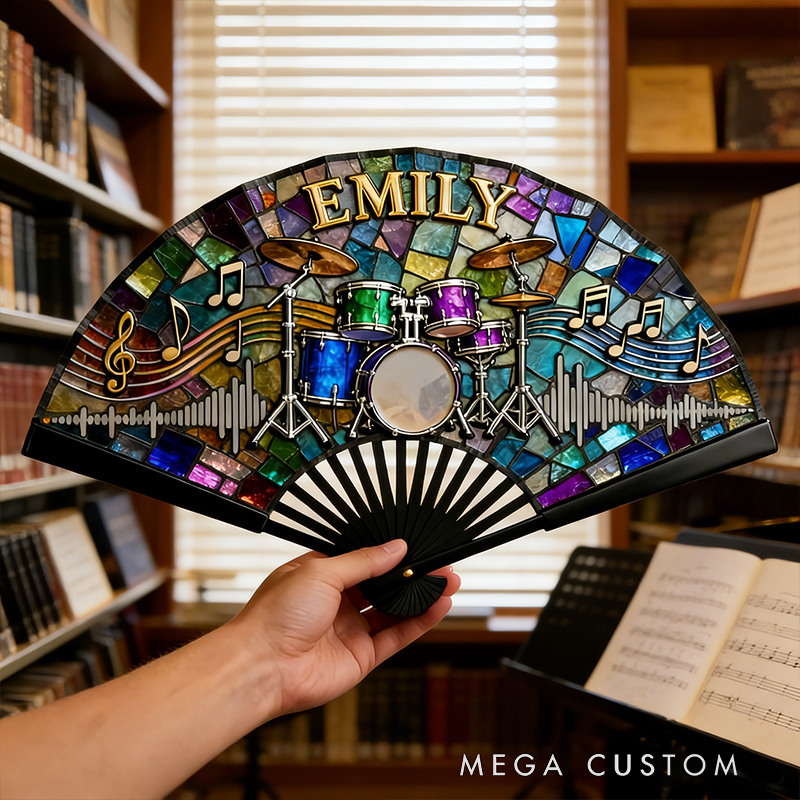 Personalized Drum Set Rhythm Pattern Fan the Perfect Gift for Music Lovers