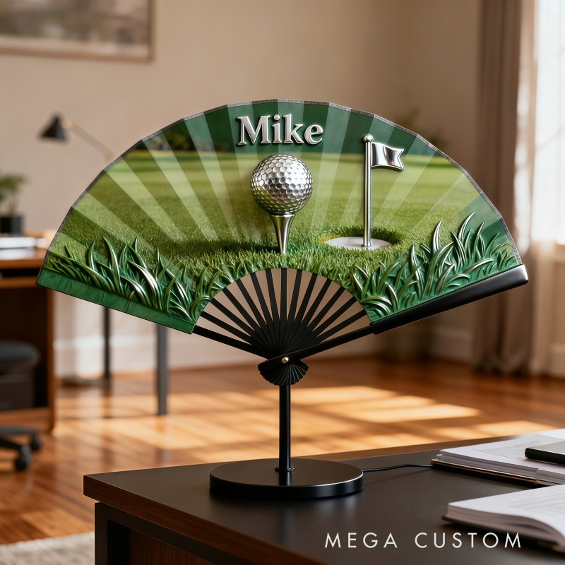Personalized Golf Pattern Fan the Perfect Gift for Golf Lovers