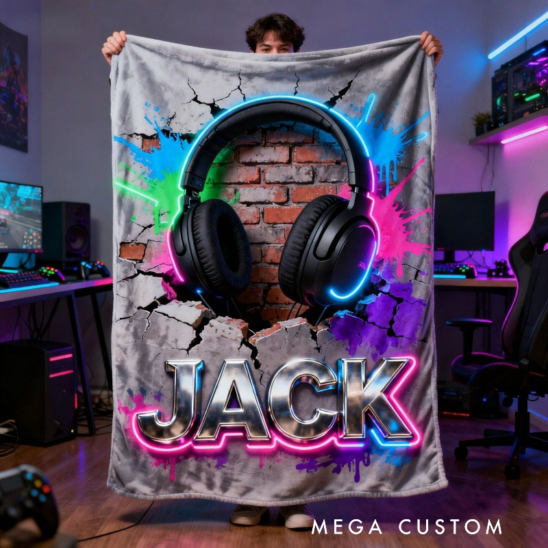 Personalized Cyberpunk Game Controller Blanket with Your Name Perfect Gift for Game Lovers Kids Birthdays Holidays Other Occasions