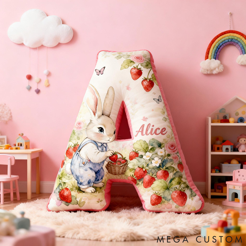 Personalized Pet Lover Funny Strawberry Picking Rabbit Graphic 3D Print Pillow