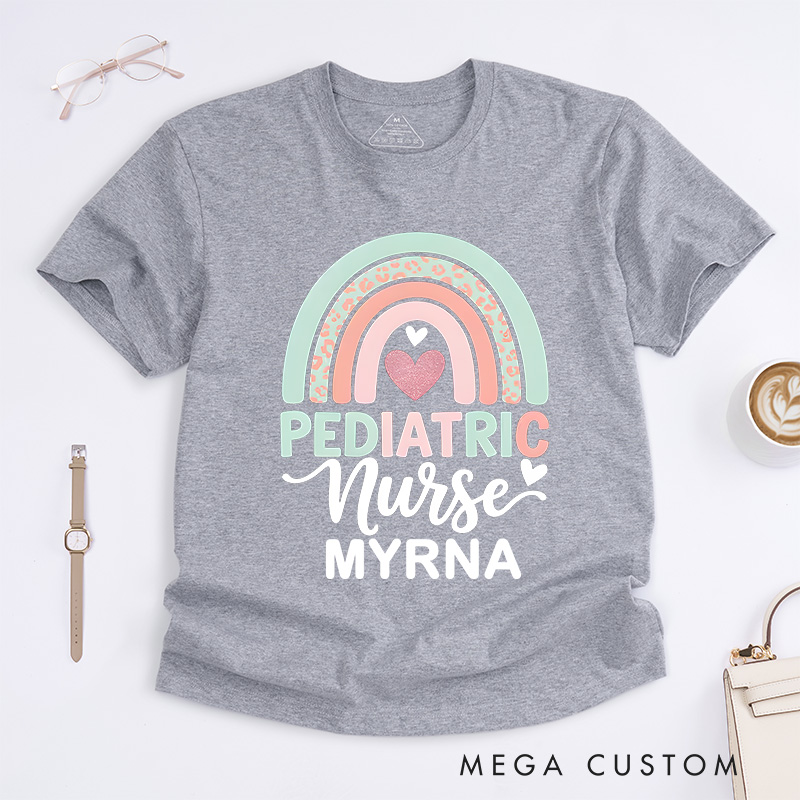 Personalized Nurse T-Shirts Pediatric Nurse Rainbow Fashion Design T-Shirts