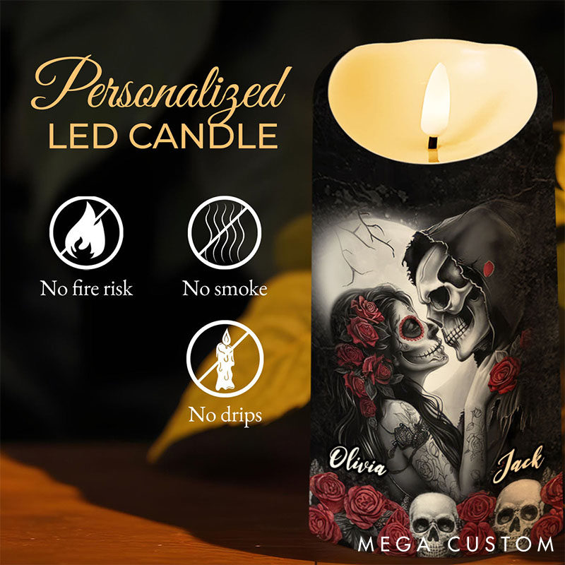 Personalized Skeleton Couple I Choose You LED Candle Custom Skeleton Bride and Groom with Rose Candle Light Valentines Day Gift for Newlyweds