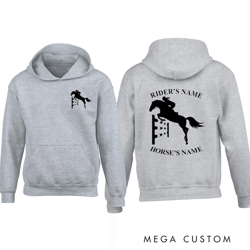 Personalized Equestrian Classic Hoodies Horse Front Back Print Unisex Jumper Pullover Hoody for Equestrian Riding Lovers