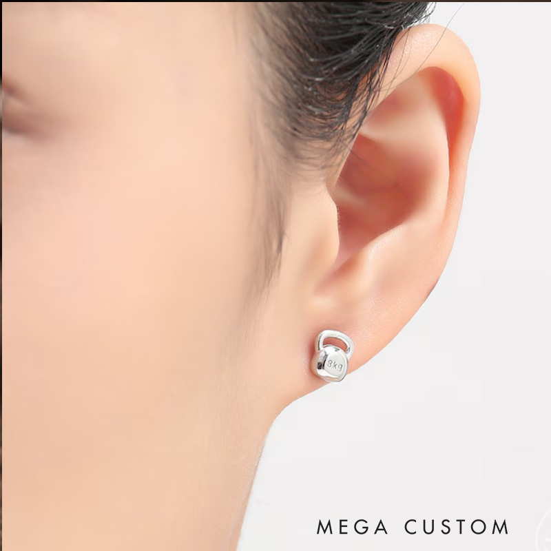 Personalized Sterling Silver Kettlebell Stud Earrings Gym Kettlebell Stud Earrings Fun Earrings Exercise Lover Earrings for Gym Lovers