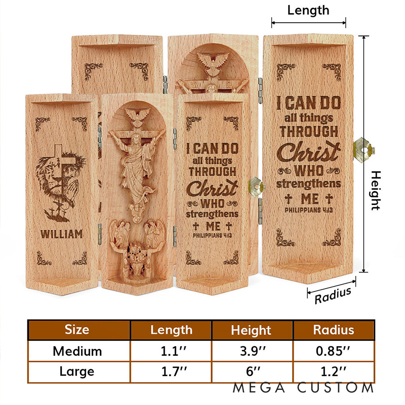Personalized Bold Faith Strong Grace Lion of Judah Openable Wooden Cylinder Sculpture of Jesus Christ with Name Religious Gift for Christians