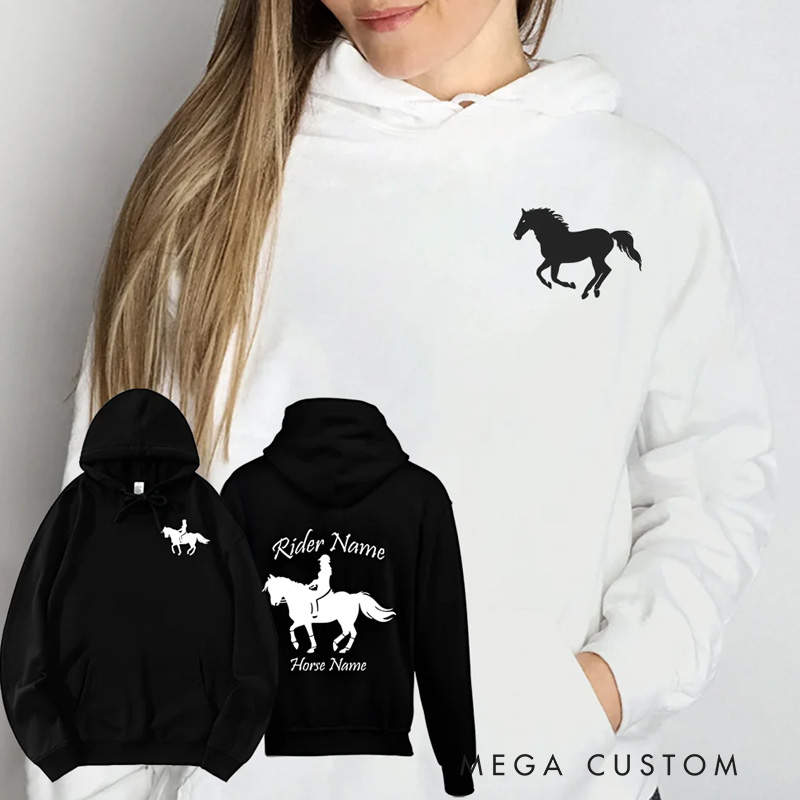 Personalized Equestrian Classic Hoodies Horse Front Back Print Unisex Jumper Pullover Hoody for Equestrian Riding Lovers