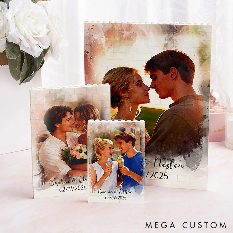 Personalized Couple Photo Art Building Blocks Custom Name Date Photo Blocks Valentine's Day Gift for Boyfriend Girlfriend Husband Wife Anniversary Gift