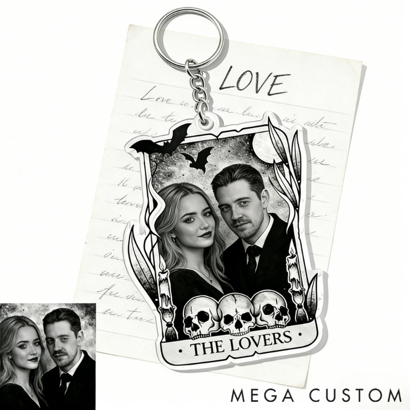Personalized Couple Portrait Acrylic Keychain Custom Photo Elegant Holiday Gift for Lovers