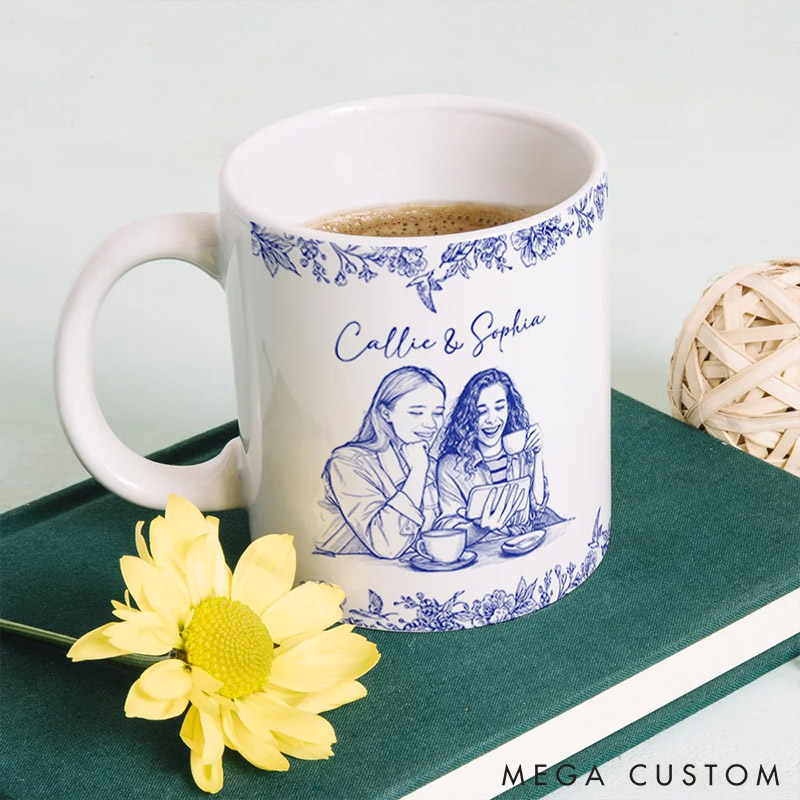 Personalized Custom Photo Art Mug with Name Bestie Mug Valentine's Mug Galentine's Day Gift for Friendship Anniversary Mug for Bestie