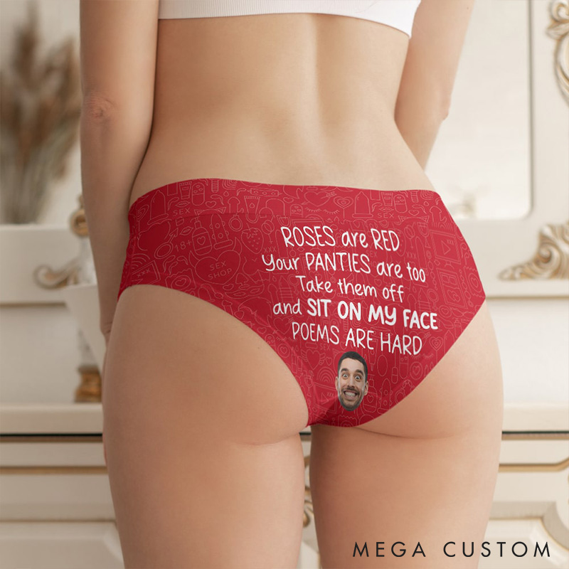 Personalized Boyfriend Husband Face Briefs Women Roses Are Red Your Panties Are Too Underwear with Man Photo Valentines Day Gift for Girlfriend Wife