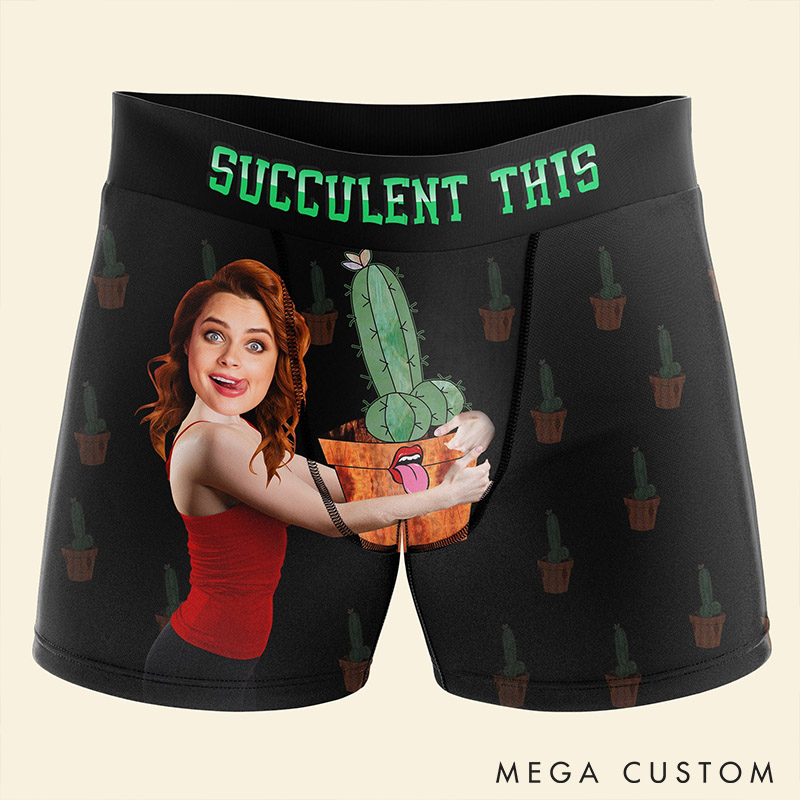 Personalized Girlfriend Wife Face Boxer Brief Succulent This Men Underwear with Woman Face Portrait Valentines Day Gift for Boyfriend Husband