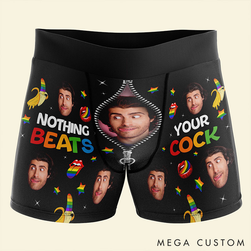 Personalized Photo Gifts for LGBT Men's Boxers Custom Funny Boxer Briefs Nothing Beats Your Cock LGBTQ Valentine's Gift for Him