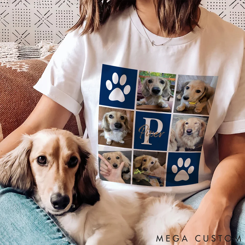 Personalized Pet Lover Paw Print Pet Photos with Names and Initials Birthday Gift for Pet Lovers Owners T-Shirt