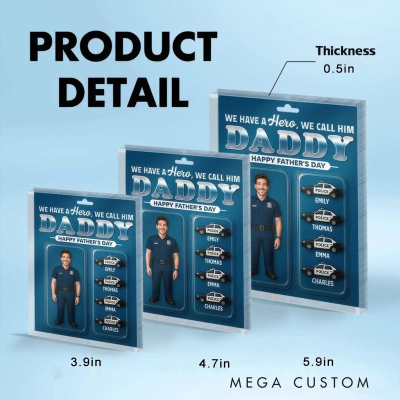 Personalized Police Gifts Custom Face and Kids Names Acrylic Plaque Police Dad Gift Custom Character Figure Block for Husband or Father