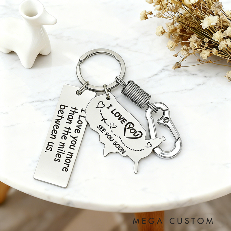 Personalized Long Distance Relationship Couple Keychains Engraved Keychains Meaningful Gift For Husband Boyfriend Valentine's Day Gift Anniversary Gift