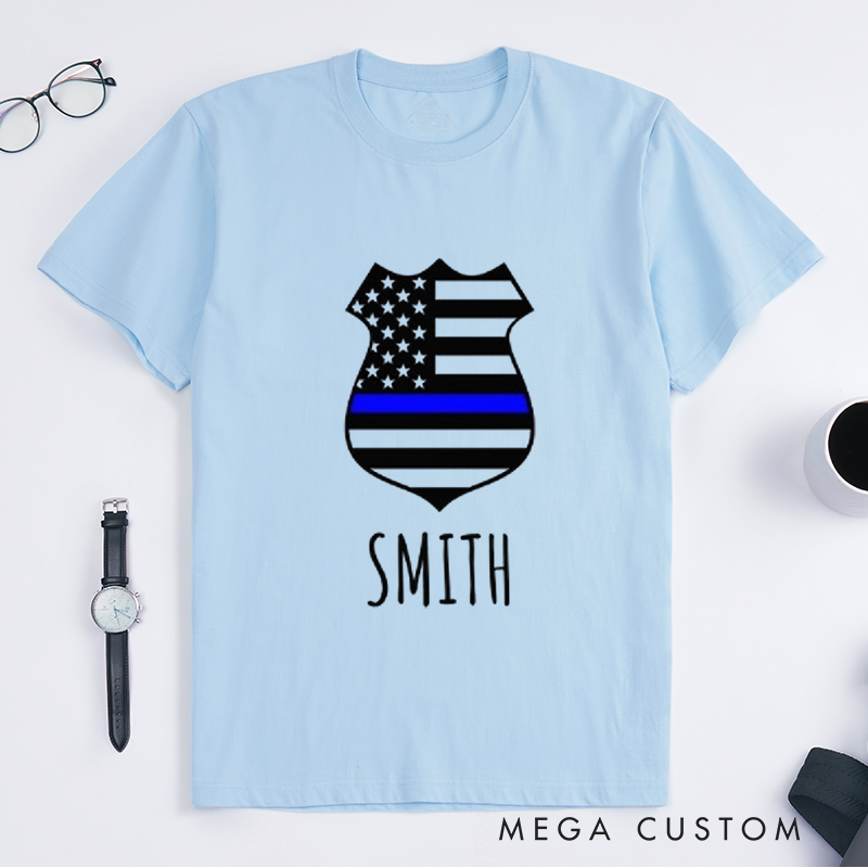 Personalized Police Thin Blue Line Badge Design Gift for Police Officer T-Shirt