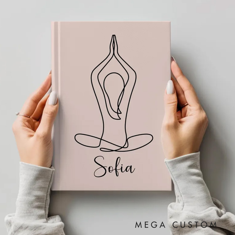 Personalized Leather Cover Notebook Daily Yoga Journal Instructor Custom Wellness Notebook Luxury Hardback Wellness Journal Notebook Gift for Yoga Lover 