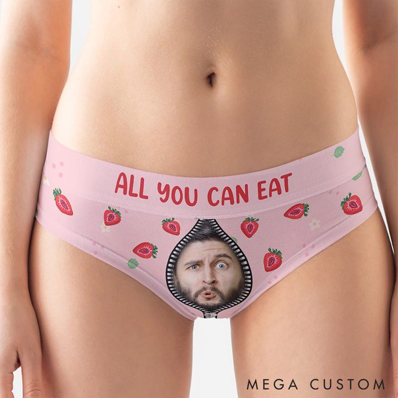 Personalized Boyfriend Husband Face Low-waisted Briefs Women All You Can Eat Underwear with Man Photo Portrait Valentines Day Gift for Girlfriend Wife