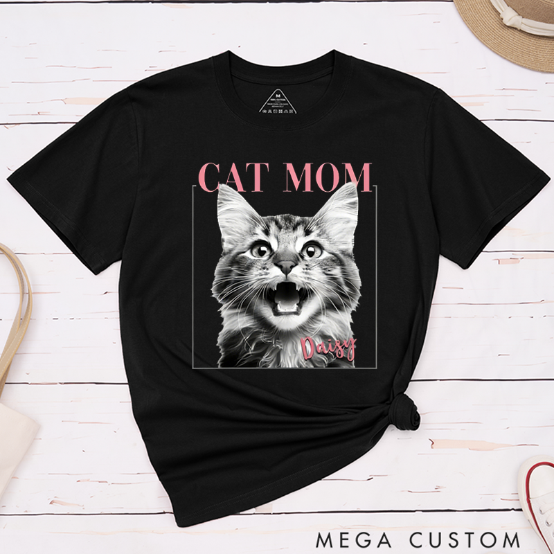 Personalized Cat Lover Proud Cat Mom Energy Cat Photos Birthday Gift for Cat Lovers for Cat Mom Cat Owners T-Shirt