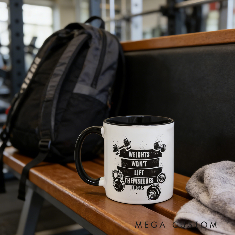 Personalized Fitness Mug Funny Gym Dad Birthday Gift Men Christmas Gift Training Fitness Instructor Cup Him Bodybuilder Weightlifting Weights for Fitness Enthusiasts Bodybuilders and Gym Lovers