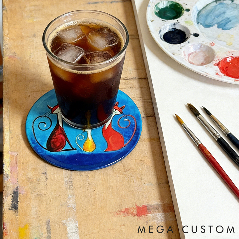 Personalized Cat Lover Whimsical Cat Illustration Decorative Coasters Gift For Pet Lover For Cat Lover Coasters