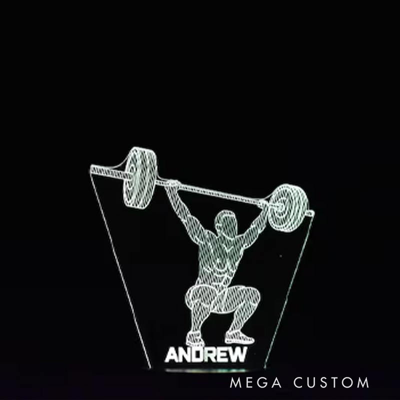 Personalized LED Night Light Weightlifting Night Light Gym Inspired Illuminated Acrylic Lamp for Gym Lover