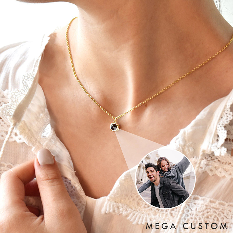 Personalized Couple Minimalist Projection Necklace Custom Photo Inside Necklace Chain Valentine's Day Gift for Couple Anniversary Gift for Wife for Girlfriend