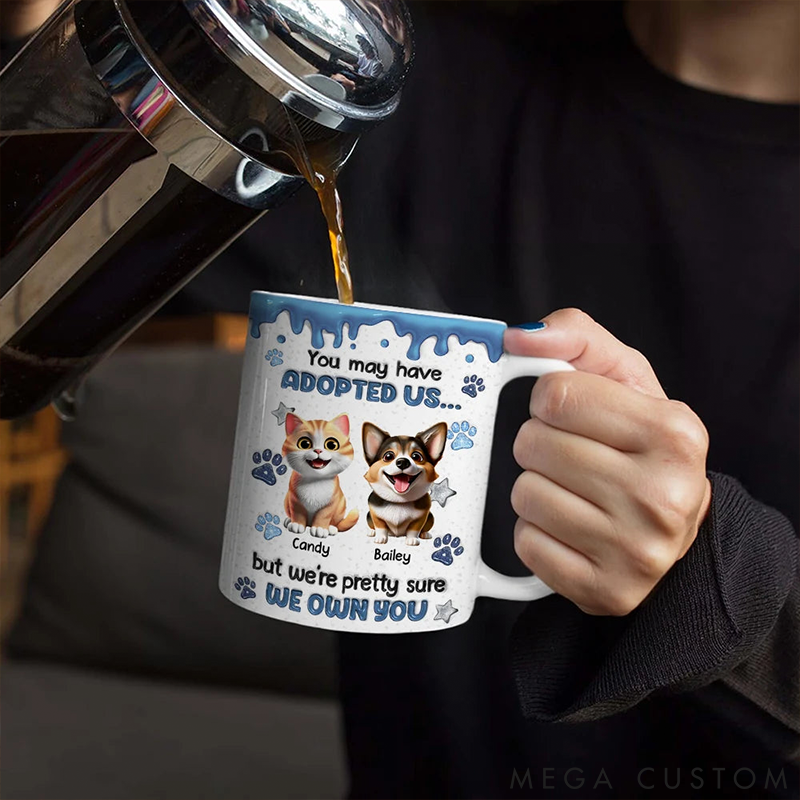 Personalized Pet Lover You May have Adopted Us 3D Effect Dog Cat Gift for Pet Lover for Cat Lover Mugs