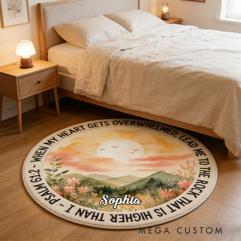 Personalize When My Heart is Overwhelmed Christian Rug with Custom Name Bible Verse Home Decor Religious Gift for her