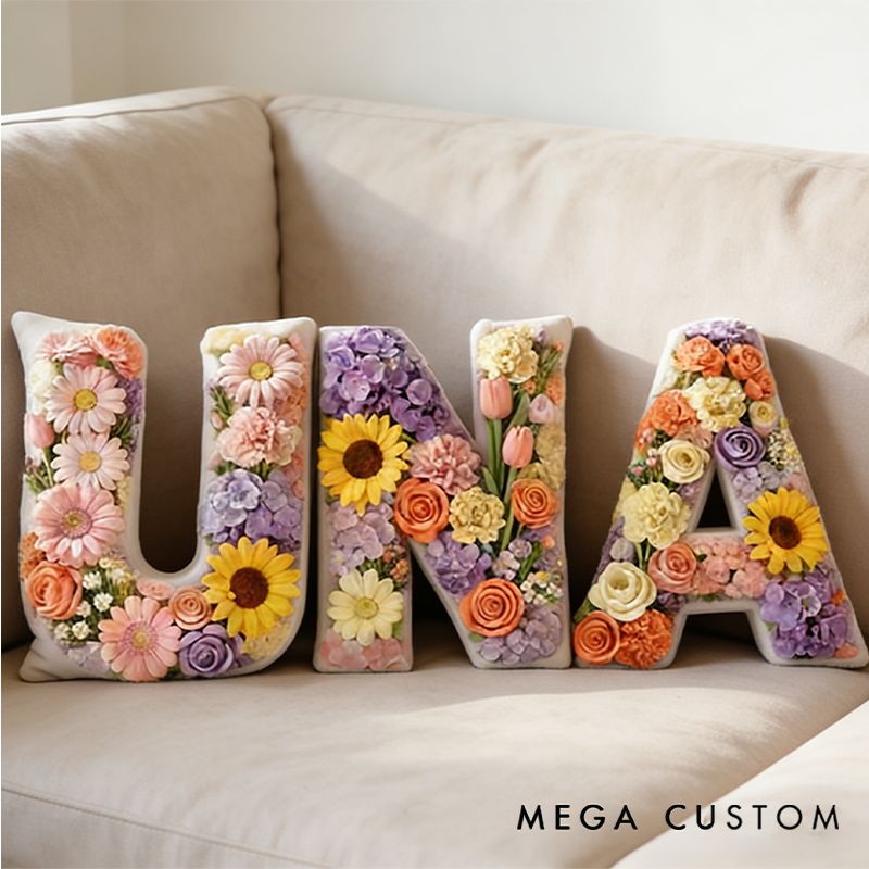 Personalized Floral Theme Name Pillow Graphic 3D Print Flower Letter Pillow for Kids Family Gardening Lover Gift