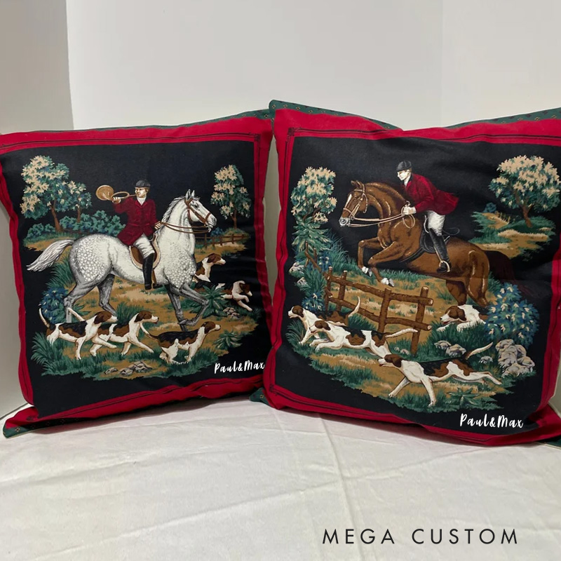 Personalized Equestrian Throw Pillow Horse Fox Hunting Pillow Cover Equestrian Decor for Riding Lovers Equestrian Lovers