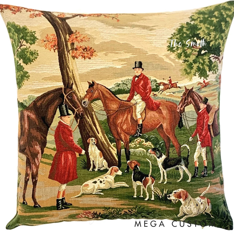 Personalized Equestrian Throw Pillow Fox Hunt Tapestry Pillow Cover English Equestrian Decor for Riding Lovers Equestrian Lovers