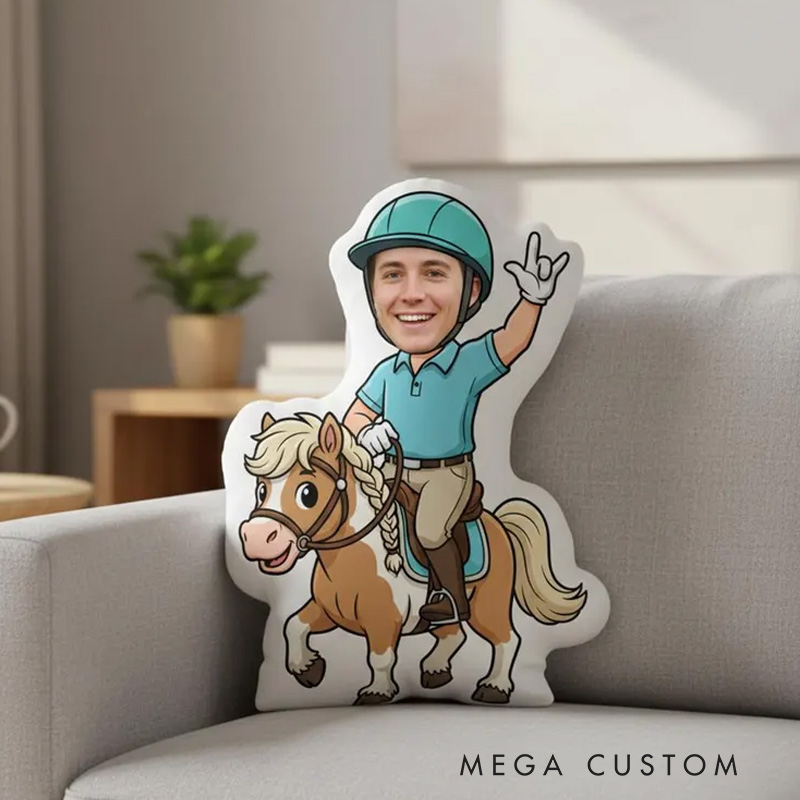 Personalized Face Riding Plush Pillow Cartoon Equestrian Cushion Custom Horse Portrait Pillow for Riding Lovers