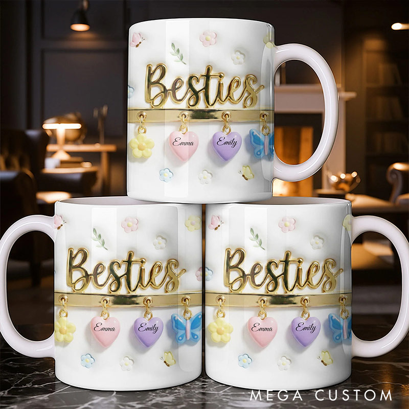 Personalized 3D Effect Bestie Mug with Name Unique Coffee Mug Valentine's Mug Galentine's Day Gift for Friendship Anniversary Mug for Bestie