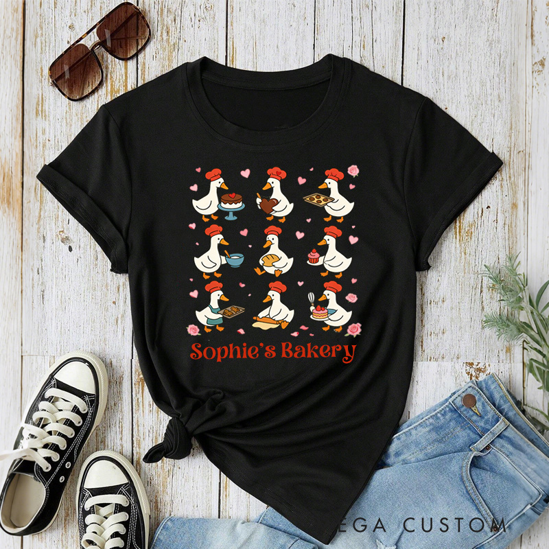 Personalized Goose Baking Classic T-shirts Goose Chef Graphic Shirt with Name Valentine Cozy Valentine's Day Gift for Women Baking Lover Her