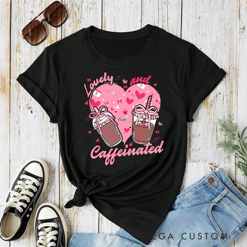 Personalized Valentine Coffee and Caffeinated Classic T-shirts Xoxo Cozy Shirt with Name Valentine's Day Gift for Women Baking Lover Her