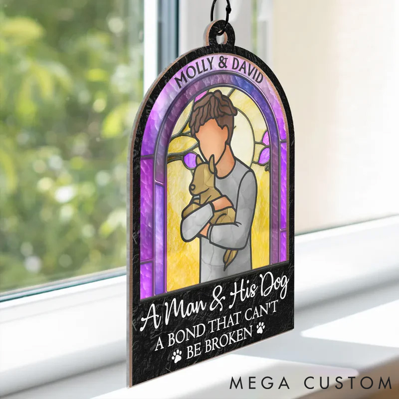 Personalized Pet Lover A Girl and Her Dog A Bond That Can't be Broken Woman Man Hug Pet Window Hanging Suncatcher Ornament
