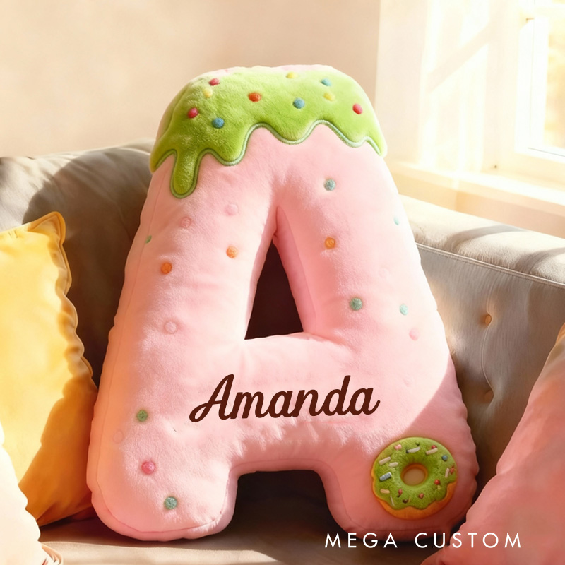 Personalized Pink Donut Alphabet Throw Pillow Graphic 3D Print Donut Letter with Name for Kids Boys Girls Family Baker Christmas Gift 