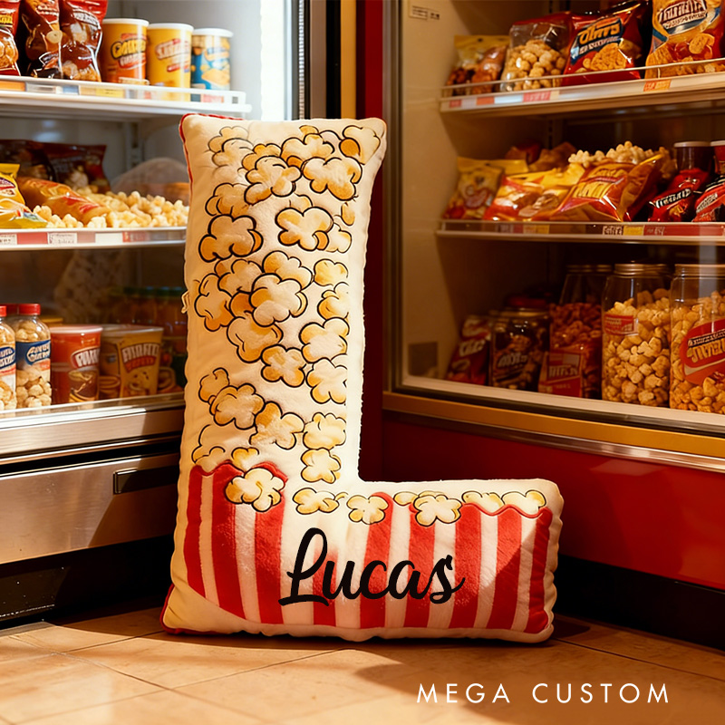 Personalized Popcorn Alphabet Throw Pillow Graphic 3D Print Letter Pillow with Name for Kids Boys Girls Family Baker Christmas Gift 