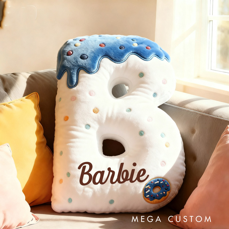 Personalized Blue Donut Alphabet Throw Pillow Graphic 3D Print Donut Letter with Name for Kids Boys Girls Family Baker Christmas Gift 