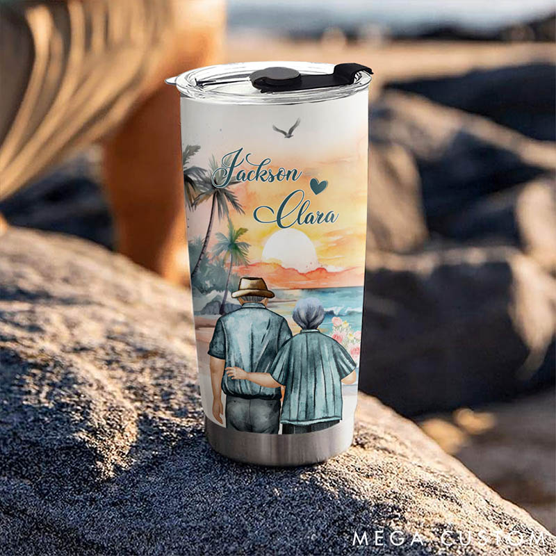 Personalized Elderly Couple Tumbler From Our First Kiss Till Our Last Breath Custom Couple Anniversary Tumbler