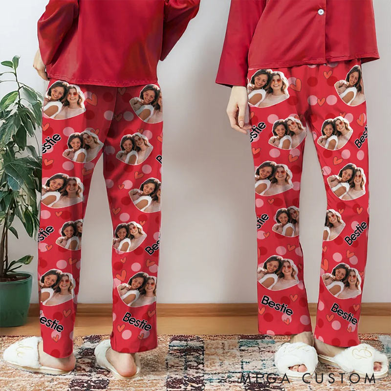 Personalized Valentine's Day Couple Faces Photo Matching Pajama Pants Custom Man Woman Photo Portrait Soft Pjs Bottoms Anniversary Gift for Him Her