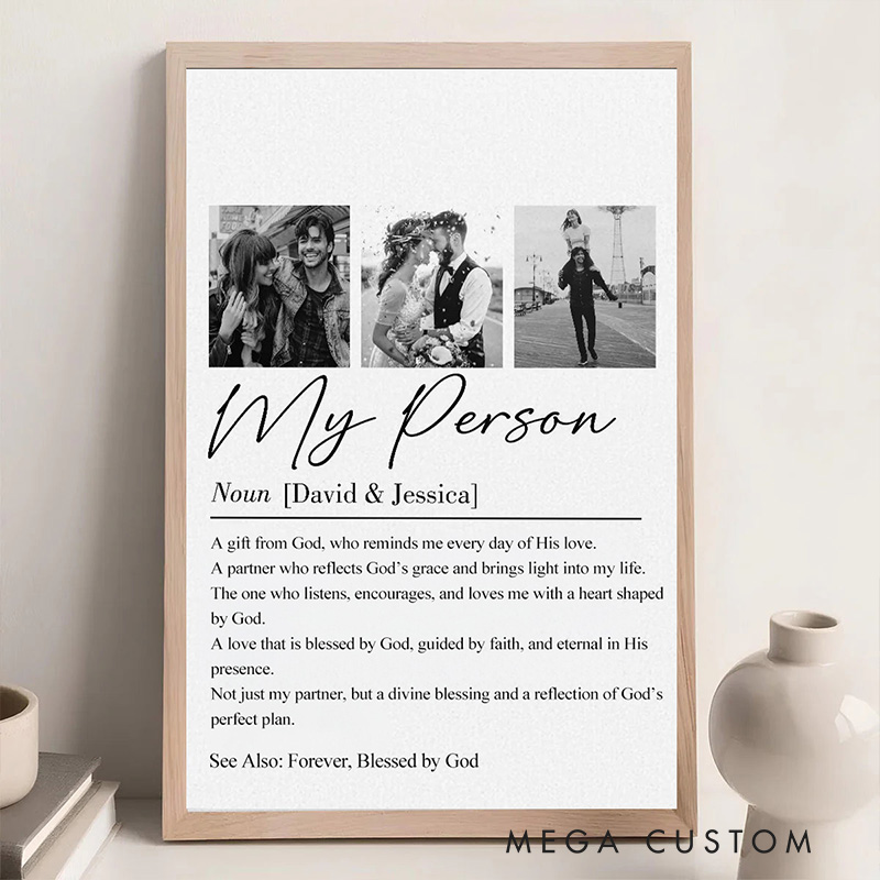 Personalized My Person Definition Photo Collage Frameless Poster with Custom Couple Names and Photo Valentine Wall Art Religious Gift for Couple