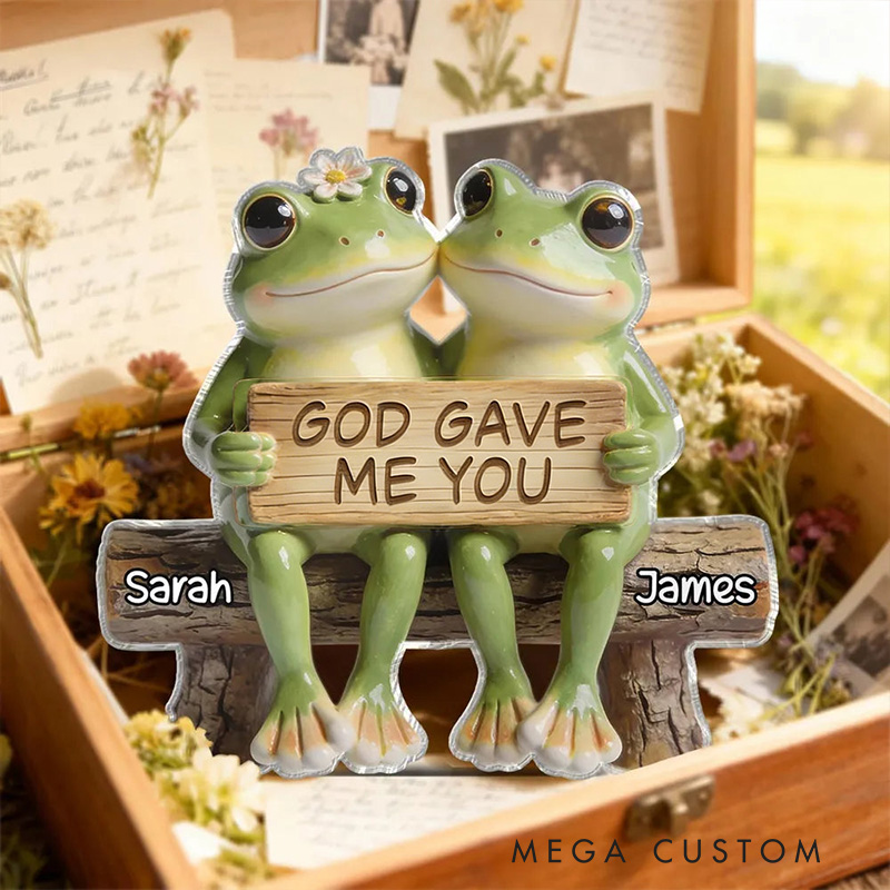 Personalized God Gave me you Sweet Frog Couple Bench Scene Custom Shaped Acrylic Plaque with Names Love Keepsake Religious Gift for Couple