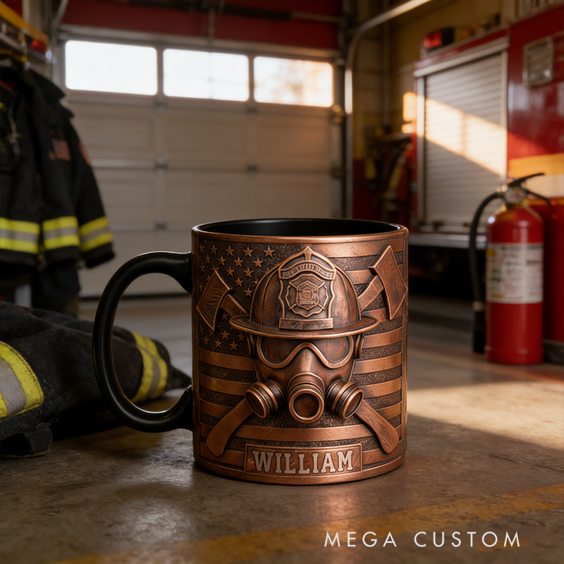 Personalized Firefighter Gifts Custom Name Mug Proud Firefighter Coffee Cup Fireman Helmet Design Gift for Fire Department Heroes